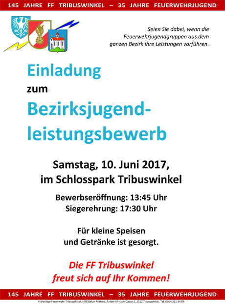 Einladung Bezirksfeuerwehrjugend Leistungsbewerb in Tribuswinkel
