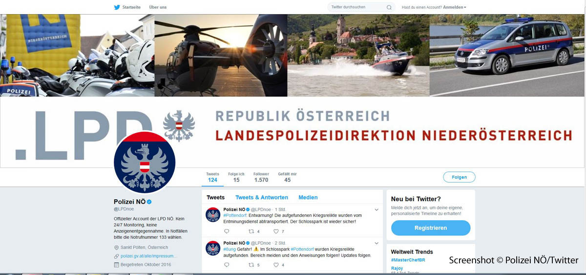 20170726 Erstmalig wurde die neue KATWARN-App nach Kriegsreliktenfund im Schloss Park Pottendorf eingesetzt  Foto: Screenshot Polizei NÖ/Twitter