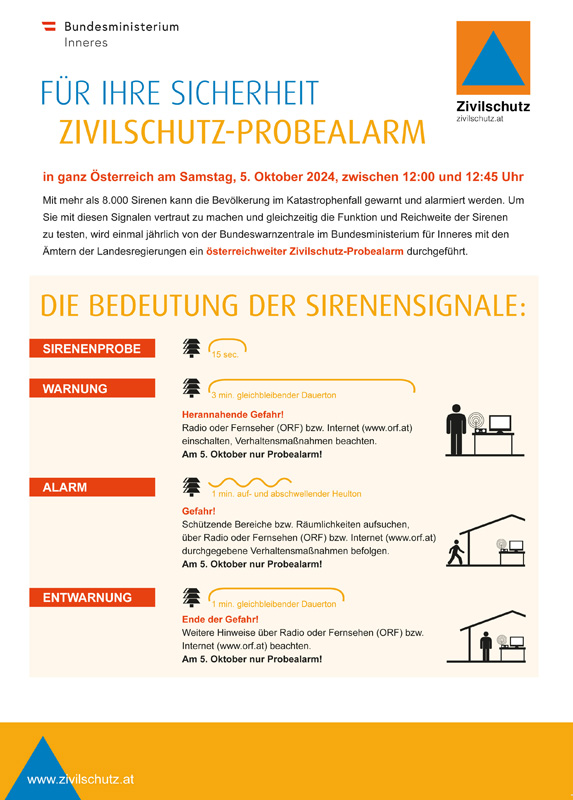 Zivilschutz-Probealarm am 5. Oktober mit erstmaliger Auslösung von AT-Alert