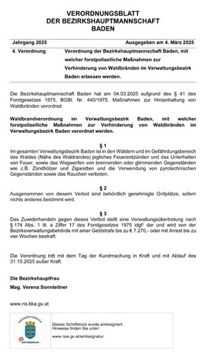 Waldbrandverordnung 2025 BH BADEN